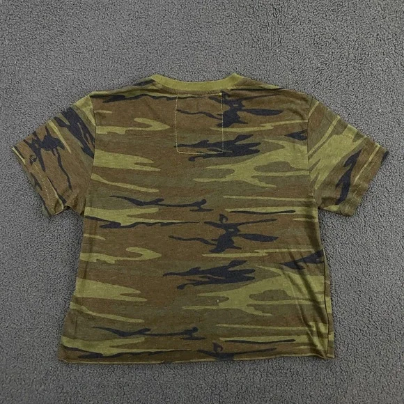 Aviator Nation T-shirt Womens Large Camo Skull Cross Bones Crop Retro Crew - Picture 6 of 9